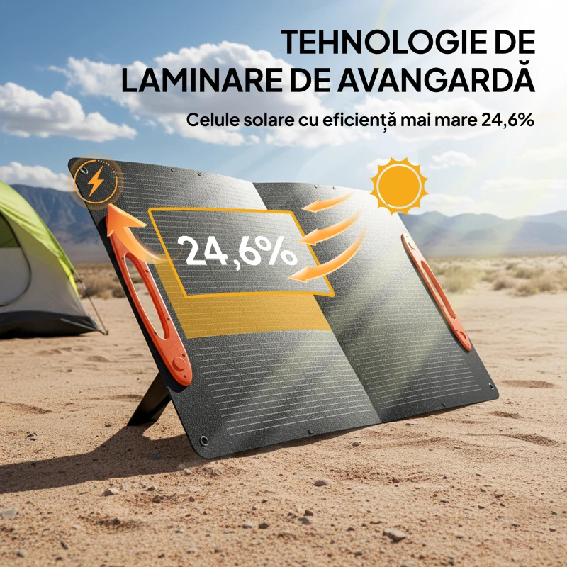 HOMCOM Încărcător Solar 100W, Pliabil, cu Port USB-A și USB-C pentru Încărcare Rapidă de Smartphone-uri și Tablete, Impermeabil IP67, Negru