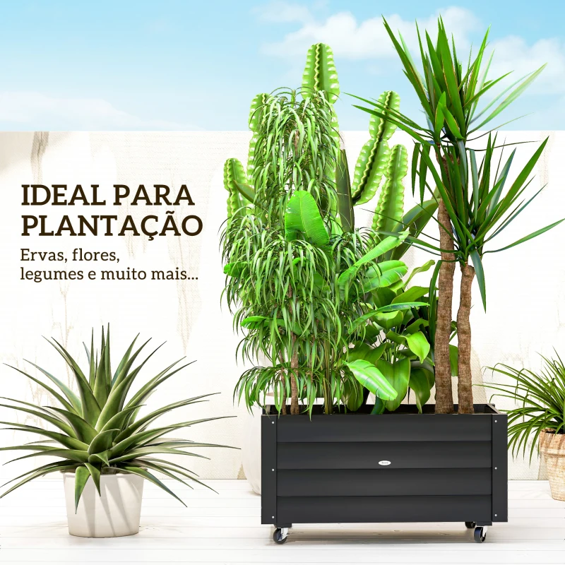 Outsunny Floreira de Madeira para Exterior com Orifícios de Drenagem e Tecido Não Tecido para Flores e Plantas 89x48x47 cm Preto