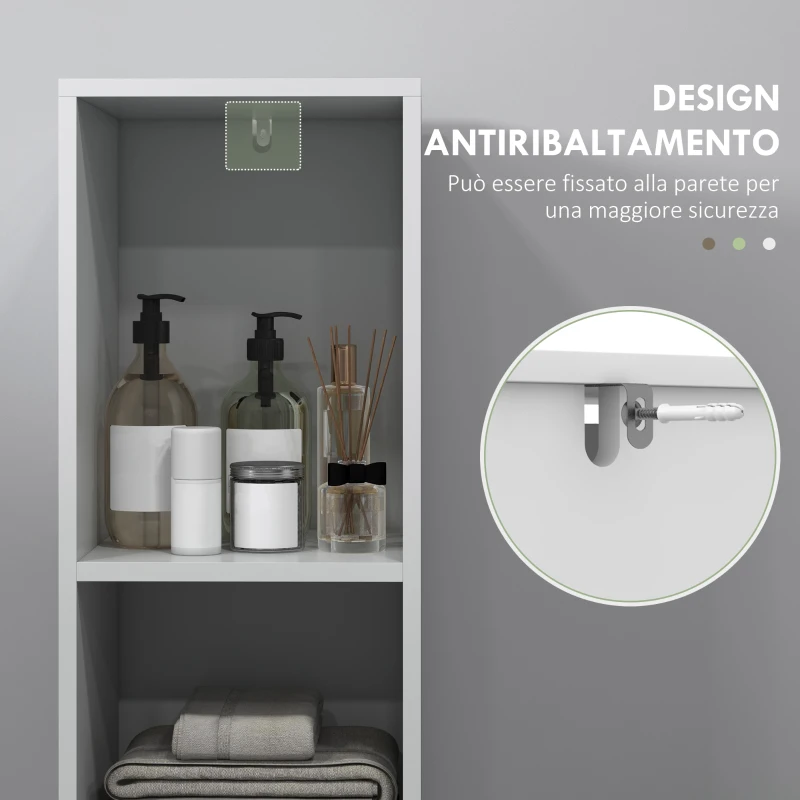 HOMCOM Colonna Bagno Salvaspazio con Armadietto e 2 Vani Aperti, 30x30x160cm, Bianco