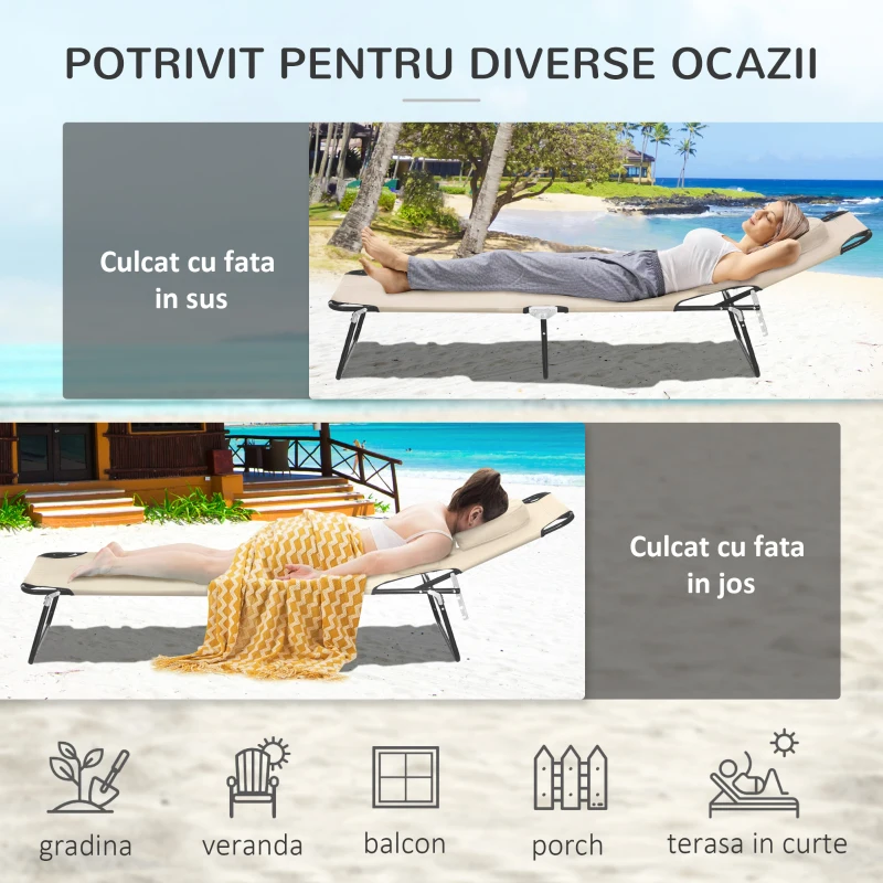 Outsunny Sezlong de Gradina Piabil, Pat pentru Plaja