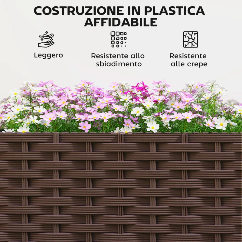 Outsunny Fioriera Rialzata con Traliccio 20L, Letto per Orto Rialzato da Esterno con Ruote Bloccabili, Sistema di Autoirrigazione, Fori di Drenaggio per Piante Rampicanti, Verdure e Fiori, Marrone