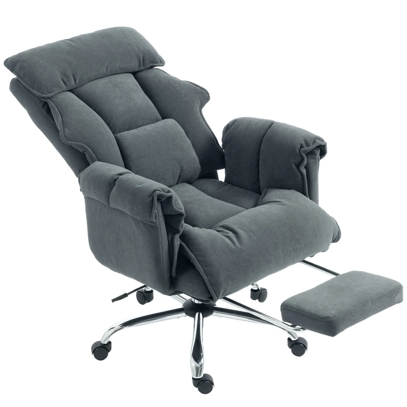HOMCOM Fauteuil de bureau Siège pivotant réglable en hauteur avec soutien lombaire, repose-pieds, flanelle polaire, 80 x 80 x 106-114 cm Gris foncé