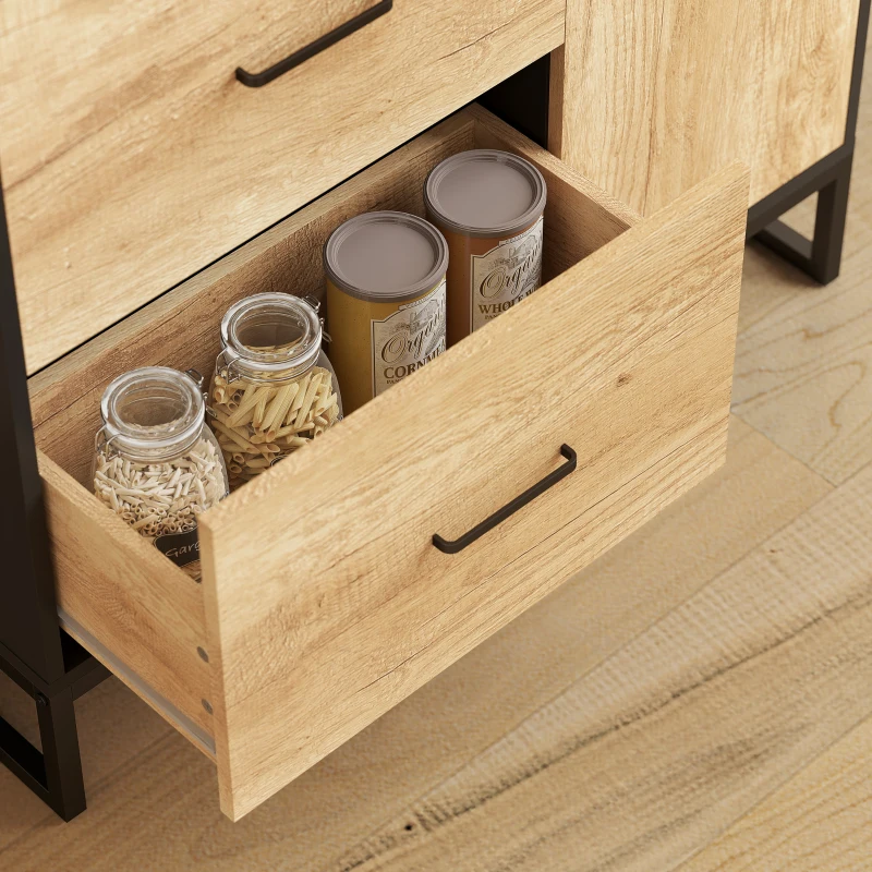 HOMCOM Credenza Moderna da Cucina con 2 Cassetti, 2 Ripiani e un Armadietto, 88x35x160 cm, Legno e Nero