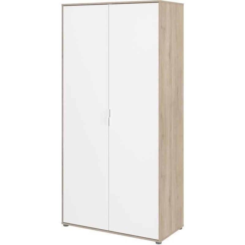 Armoire de chambre AALBORG - Décor Blanc et chene - 2 portes battantes - L100 x P50,2 x H204,3 cm - PARISOT