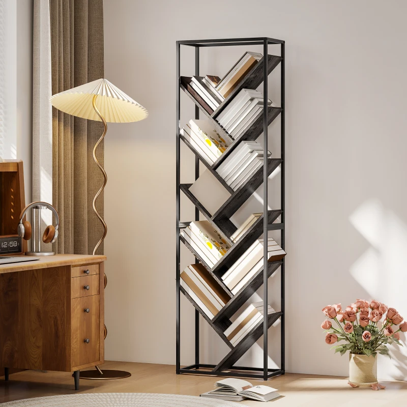 HOMCOM 10 Shelf Industrial-Style Bookshelf - Black/Grey