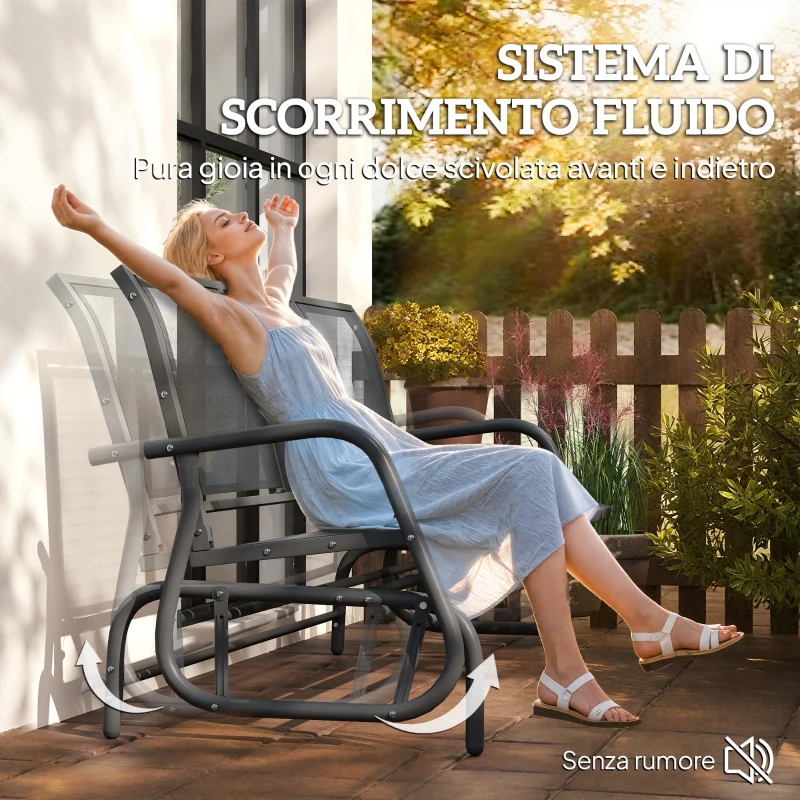 Outsunny Panchina a Dondolo da Giardino a 3 Posti in Metallo e Tessuto a Rete Traspirante, 147x70x85cm, Grigio