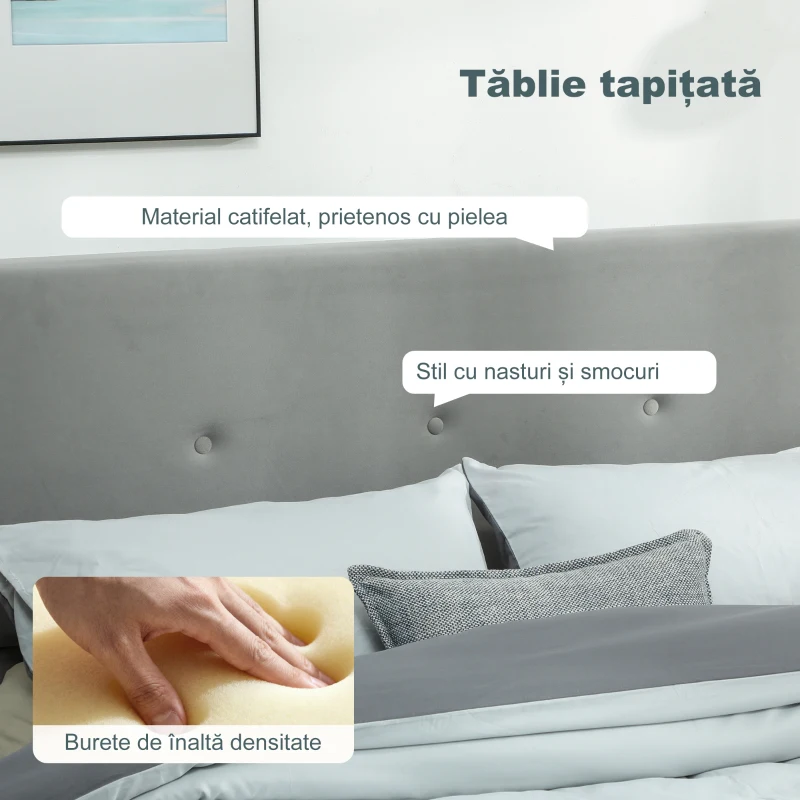 HOMCOM Double Ottoman Bed, Upholstered Storage Bed Frame with Gas Lift, Velvet Fabric Tufted Headboard, Wooden Slat Support, Mattress Not Included, Grey