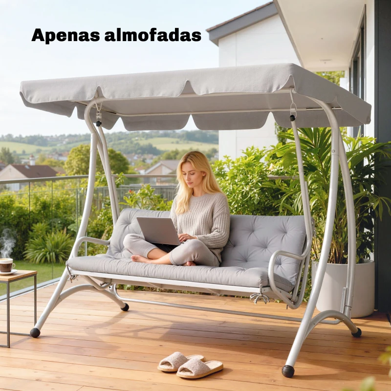 Outsunny Almofada para Banco de Jardim com Encosto Enchimento Espesso e Fitas de Fixação para Interior e Exterior 150x98x8 cm Cinza