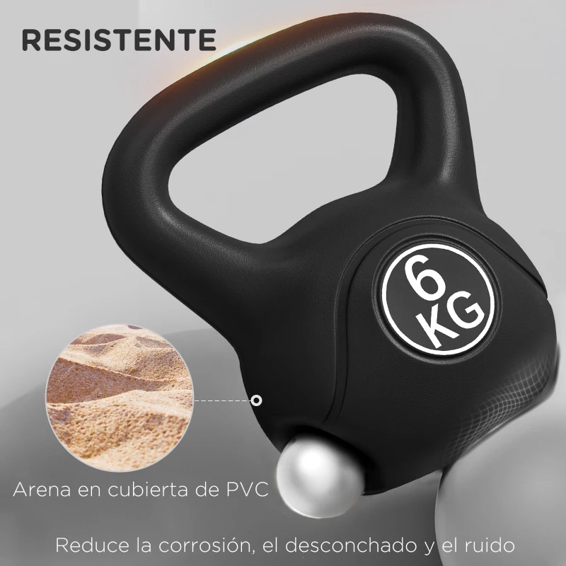HOMCOM Pesa Rusa de 6 kg Kettlebell Relleno de Arena con Mango Ancho Antideslizante para Entrenamiento 20x13x22 cm Negro