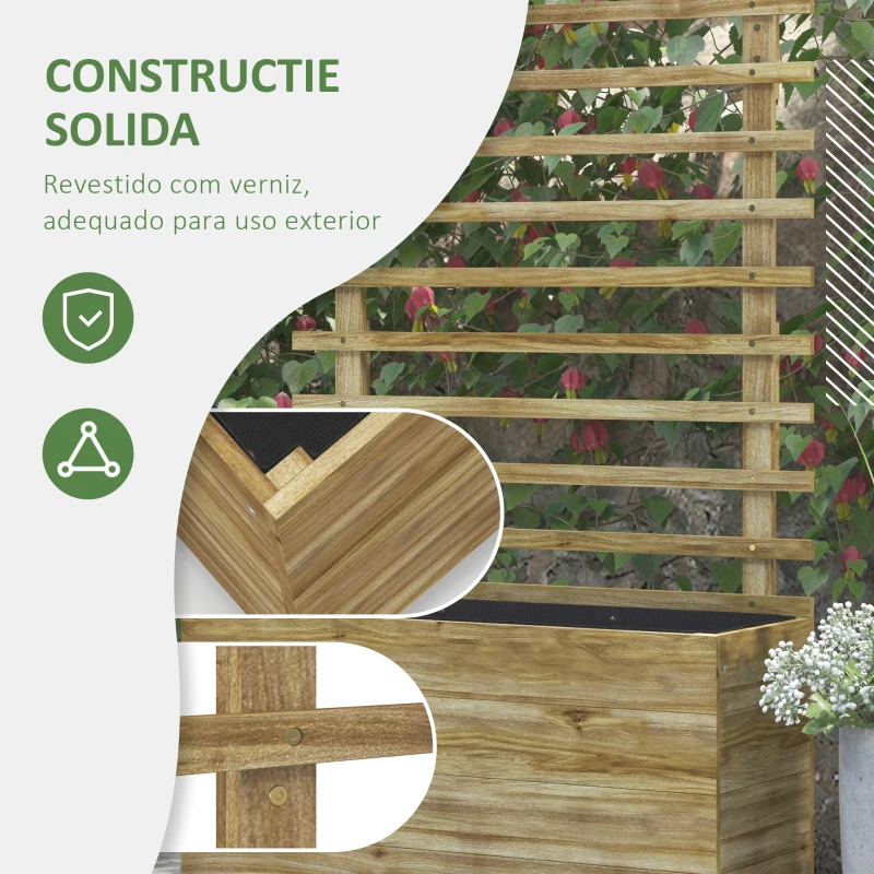 Outsunny Jardiniera inaltata verticala cu 4 roti si suport pentru plantele cataratoare, din  lemn de brad, 76x30x155cm, alb