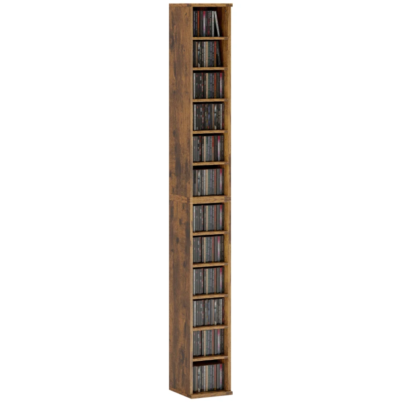 HOMCOM Set of 2 CD Media Display Shelf Unit Tower Rack with Adjustable Shelves, Rustic Brown