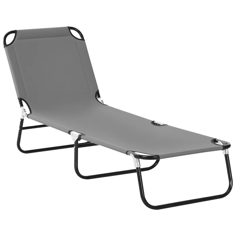 Outsunny Șezlong Pliabil cu Spătar Reglabil în 5 Poziții, Scaun de Grădină cu Material Respirable Oxford, Ideal pentru Plajă, Piscină, Grădină, 188x56x28 cm, Gri