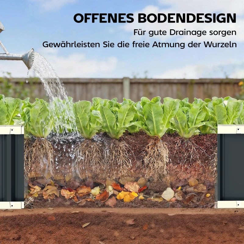 Outsunny Hochbeet Stahl, Pflanzbeet mit Klickverschlüssen Gefaltete Kante Frühbeet 136 x 52 x 31 cm Dunkelgrau
