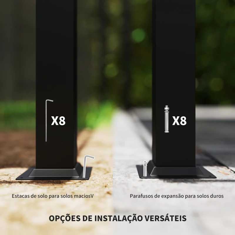 Outsunny Pérgola de Jardim 3x3 m com Teto Retrátil e Acessório Magnético Proteção UV30+ Colunas Metálicas e Ganchos Cinzento