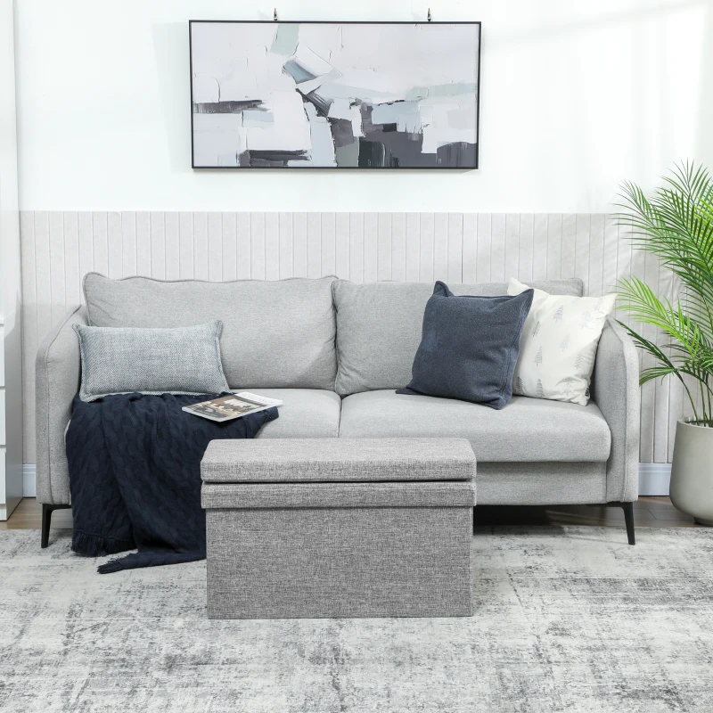 HOMCOM Panca Contenitore Pieghevole con Schienale e Vano da 77L, Rivestimento in Tessuto, 76x50x73 cm, Grigio