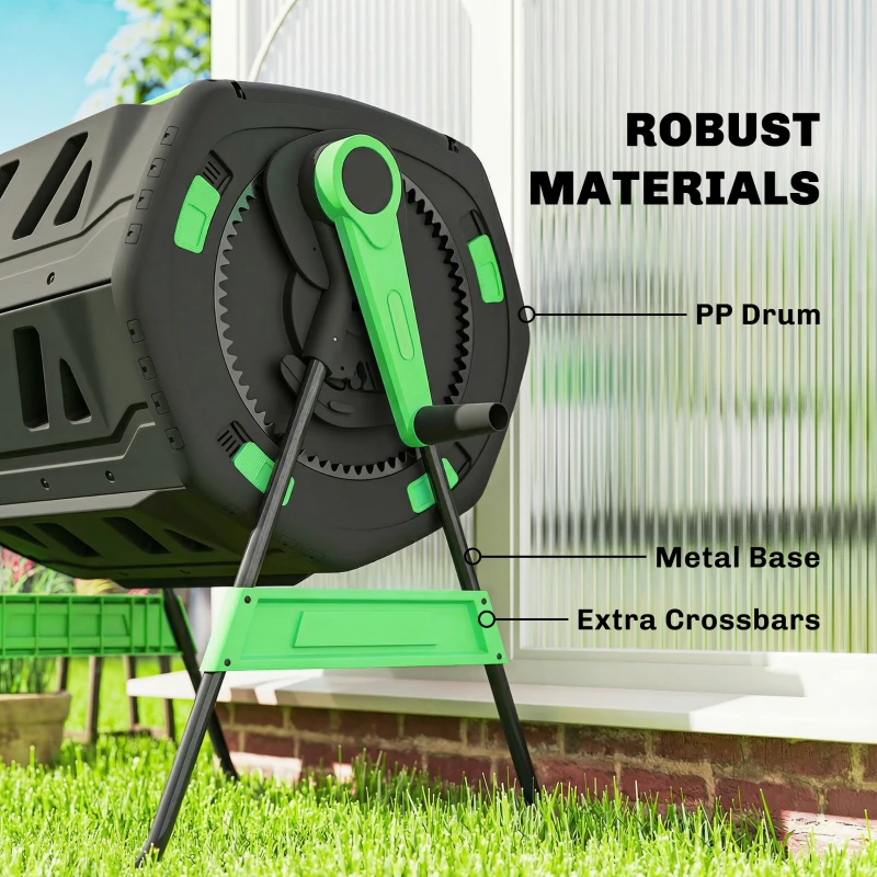 Outsunny Bac à compost, composteur à double chambre 200 L avec fentes d'aération réglables, sans BPA, Vert