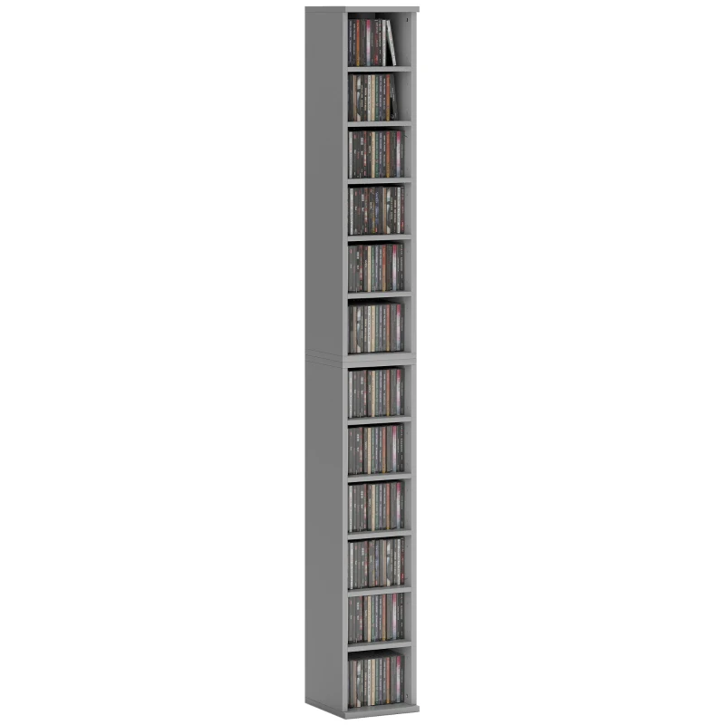 HOMCOM Set of 2 CD Media Display Shelf Unit Tower Rack with Adjustable Shelves, Light Grey