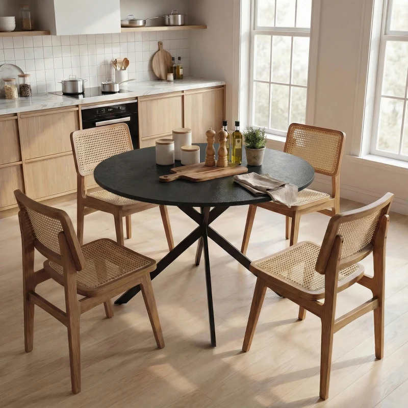 HOMCOM Ronde eettafel voor 4 personen, keukentafel in industriële stijl met stalen poten, voor eetkamer, keuken, zwart