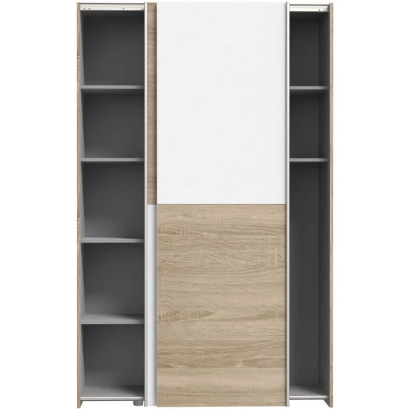 Armoire 2 portes coulissantes multifonction - Blanc et chene clair - L120 x P41,6 x H190,5 cm - OZZULA