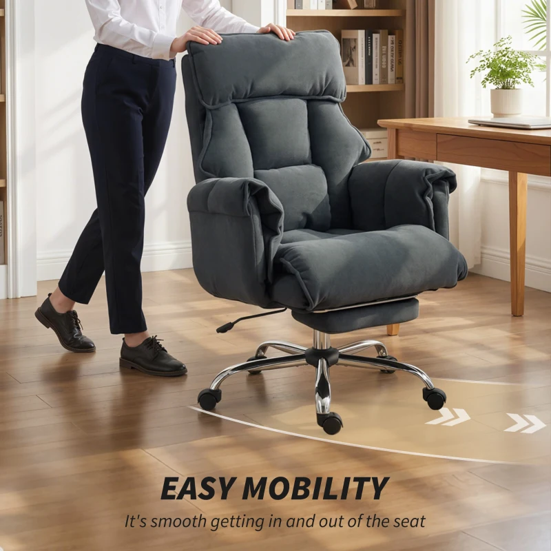 HOMCOM Fauteuil de bureau Siège pivotant réglable en hauteur avec soutien lombaire, repose-pieds, flanelle polaire, 80 x 80 x 106-114 cm Gris foncé