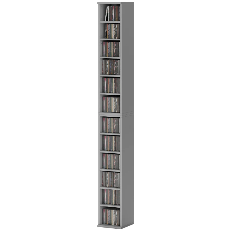 HOMCOM Set of 2 CD Media Display Shelf Unit Tower Rack with Adjustable Shelves, Light Grey