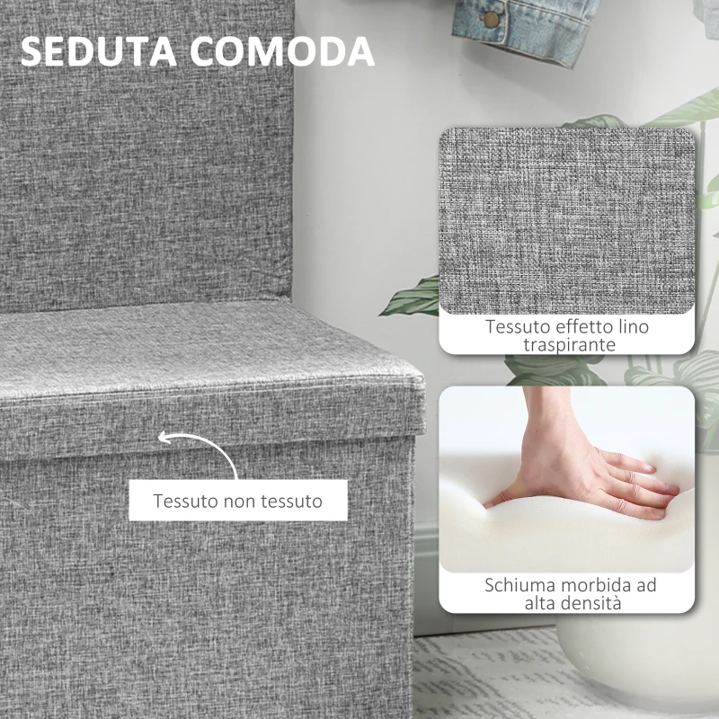 HOMCOM Panca Contenitore Pieghevole con Schienale e Vano da 77L, Rivestimento in Tessuto, 76x50x73 cm, Grigio