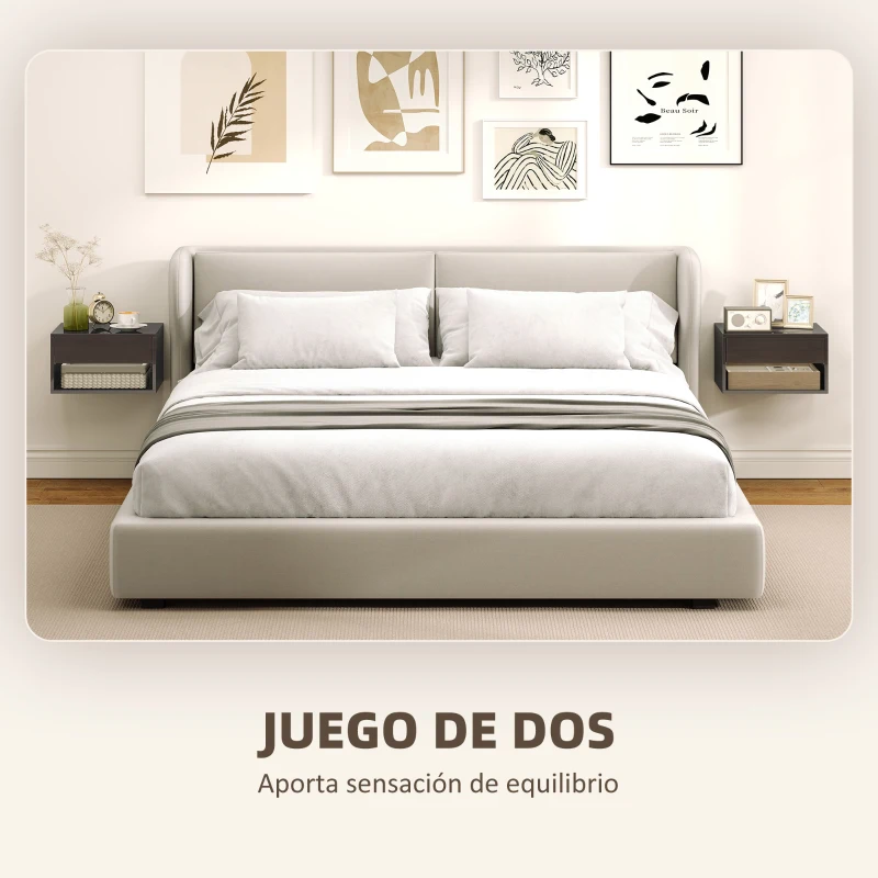 HOMCOM Juego de 2 Mesitas de Noche Flotantes Mesillas de Noche con Cajón para Dormitorio 37x32x21 cm Negro Brillo