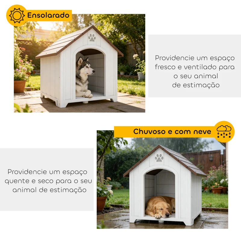 PawHut Casota para Cães de Exterior em Plástico com 2 Janelas, Base Elevada, Estacas Castanho Escuro