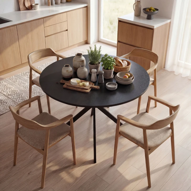 HOMCOM Ronde eettafel voor 4 personen, keukentafel in industriële stijl met stalen poten, voor eetkamer, keuken, zwart