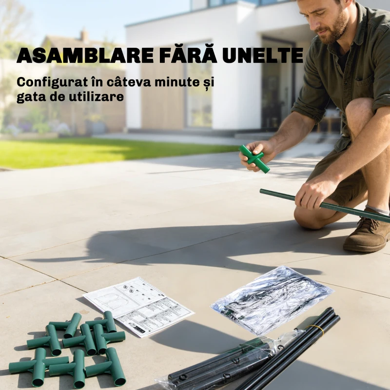 Outsunny Mini Seră de Grădină cu Sac de Plantare, Seră pentru Grădină cu Ușă Rulabilă, Structură din Oțel, Acoperire din Plastic, pentru Legume, Flori, Plante, Verde Închis