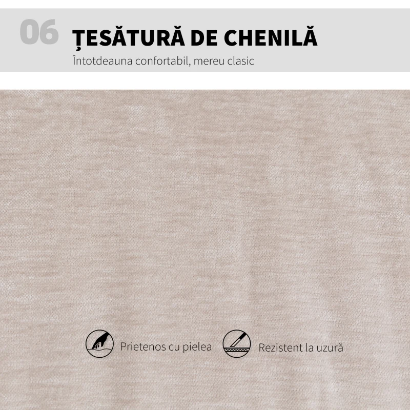 Scaun de Birou HOMCOM, Reglabil, Înclinabil și Rotativ, din Chenille și Oțel, 62x67x83-93 cm, Bej