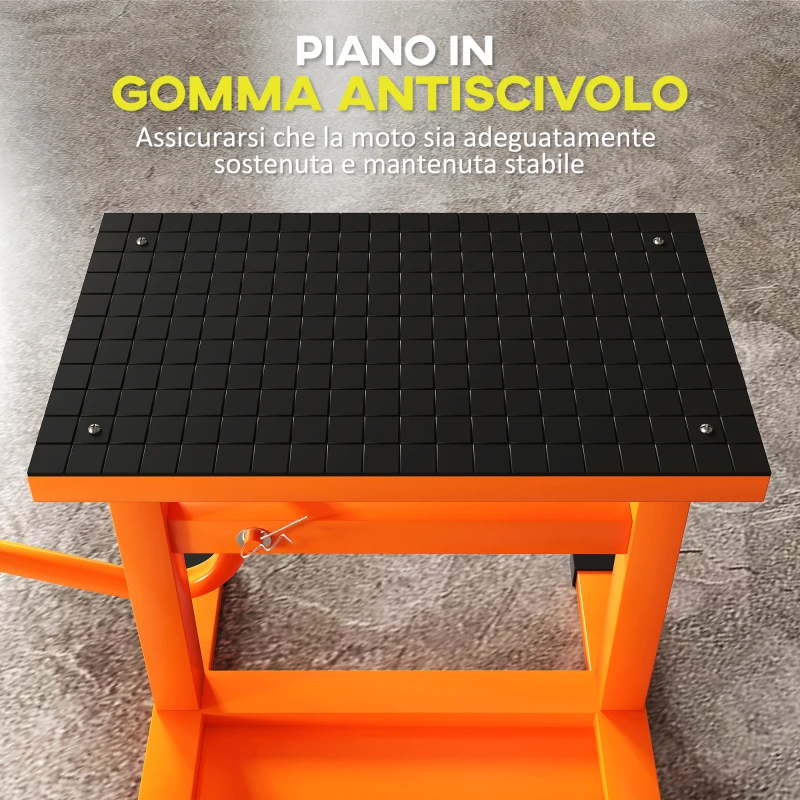 DURHAND Cavalletto Alzamoto max 150 kg in Metallo con Superficie in Gomma e Manovella, 48x34x43 cm, Arancione