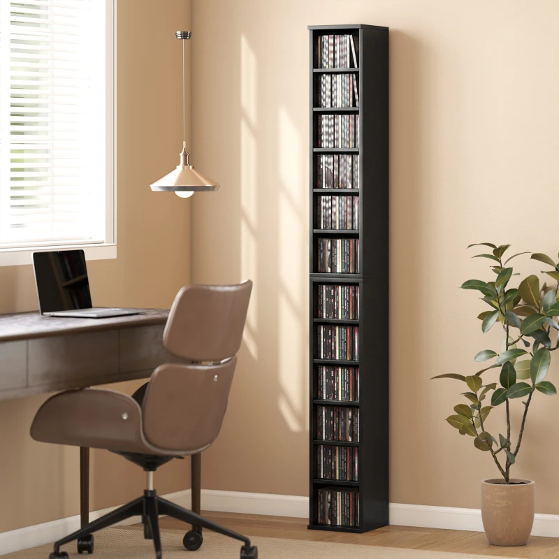 HOMCOM Set of 2 CD Media Display Shelf Unit Tower Rack with Adjustable Shelves, Black