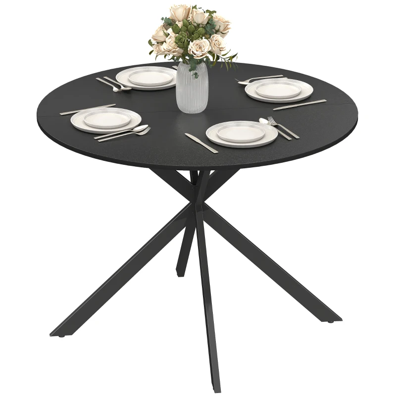 HOMCOM Ronde eettafel voor 4 personen, keukentafel in industriële stijl met stalen poten, voor eetkamer, keuken, zwart