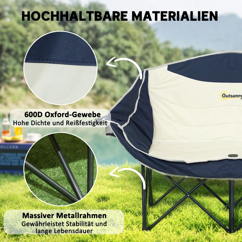 Outsunny Faltstuhl faltbar 2 Sitzer Campingstuhl mit Getränkehalter Tragetasche bis 250kg belastbar Blau