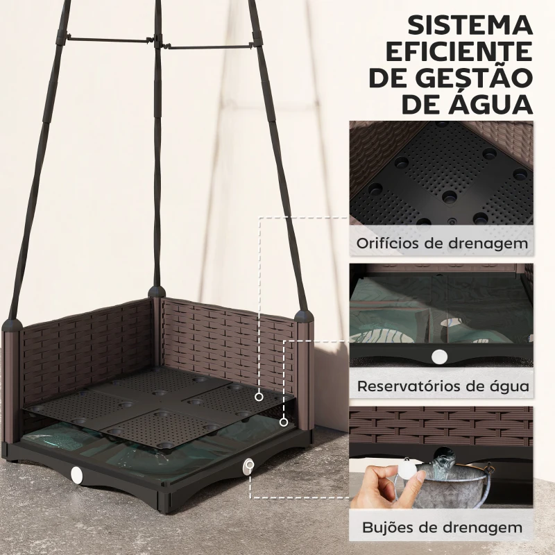 Outsunny Floreira com Treliça Metálica para Plantas Trepadeiras Vaso de PP com Orifícios de Drenagem e Tampões 40x40x175 cm Preto