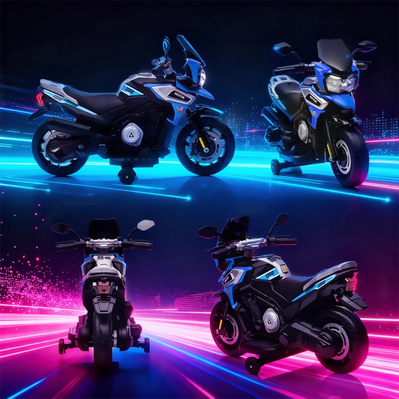 AIYAPLAY Motocicletă Electrică pentru Copii 18-36 Luni, 6V Motocicletă Electrică pentru Copii cu Roți Detașabile, Faruri, Muzică, 2.4 km/h Mini Motocicletă cu Far, Max 30kg, Albastru
