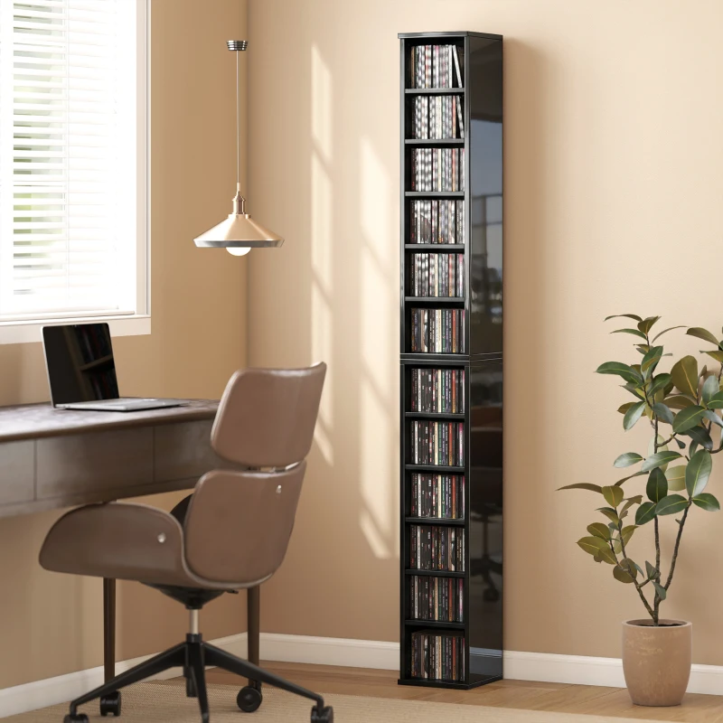 HOMCOM Set of 2 CD Media Display Shelf Unit Tower Rack with Adjustable Shelves, High Gloss Black