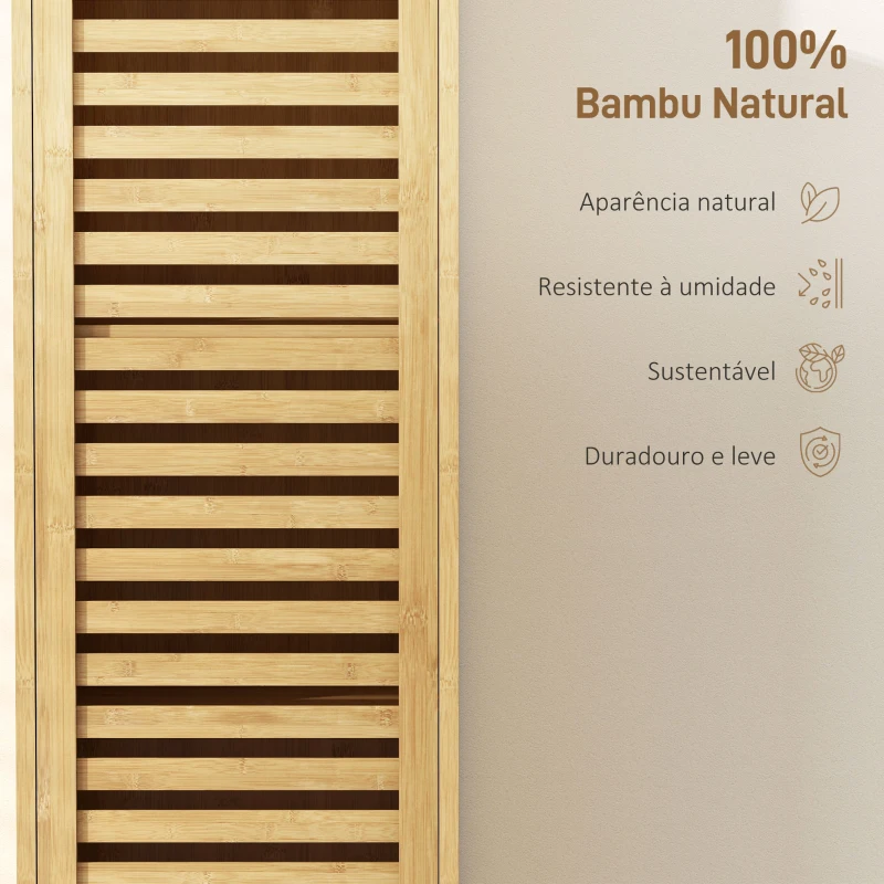 HOMCOM Coluna Casa de Banho de Bambu com 3 Prateleiras Abertas Portas de Ripas Prateleiras Ajustáveis 34x30x170 cm Madeira