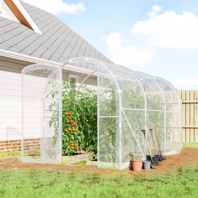 Outsunny Serre de jardin tunnel 3 x 2 x 2 m 6 m² avec porte à charnières bâche en PE 150 g/m² pour Légumes Plantes Fleurs
