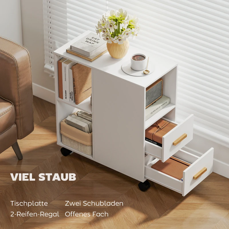 HOMCOM Printerstandaard met verstelbare plank en wielen voor fax/scanner, 60 x 30 x 65 cm, Wit