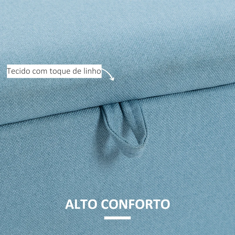 HOMCOM Banco de Armazenamento Estofado em Linho com Tampa Abatível e Pés de Aço Carga Máxima 150kg 101x38,5x44,5 cm Azul Claro