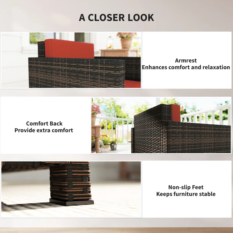 Outsunny PE Rattan Garden Armchair with Cushion - Mixed Brown/Orange