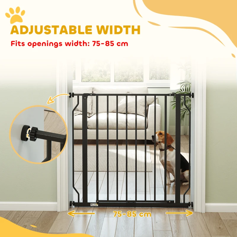 PawHut Extra Wide Dog Gate, with Door Pressure, for Doorways, Hallways, Staircases - Black