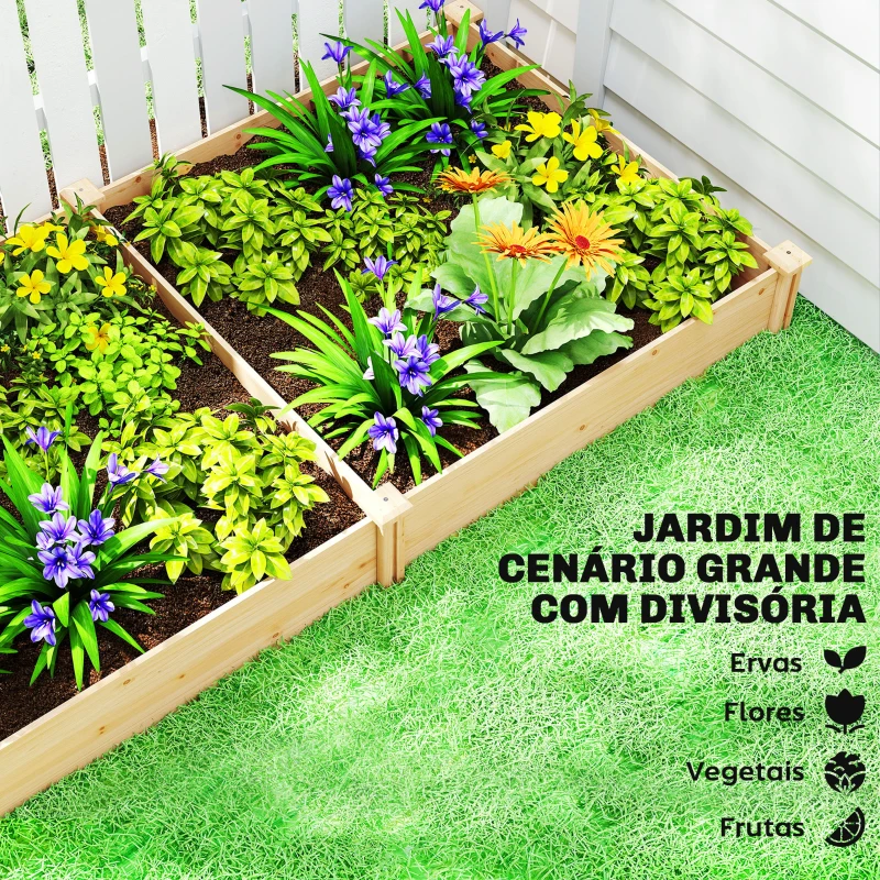 Outsunny Jardinheira Elevada em Madeira Horta Urbana para Cultivar Plantas com Divisor e Base Aberta 235x121x26 cm Madeira