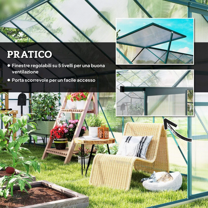 Outsunny Serra da Giardino in Policarbonato, Metallo e Alluminio, Anti-UV e Antivento, 244x500x216cm, Verde