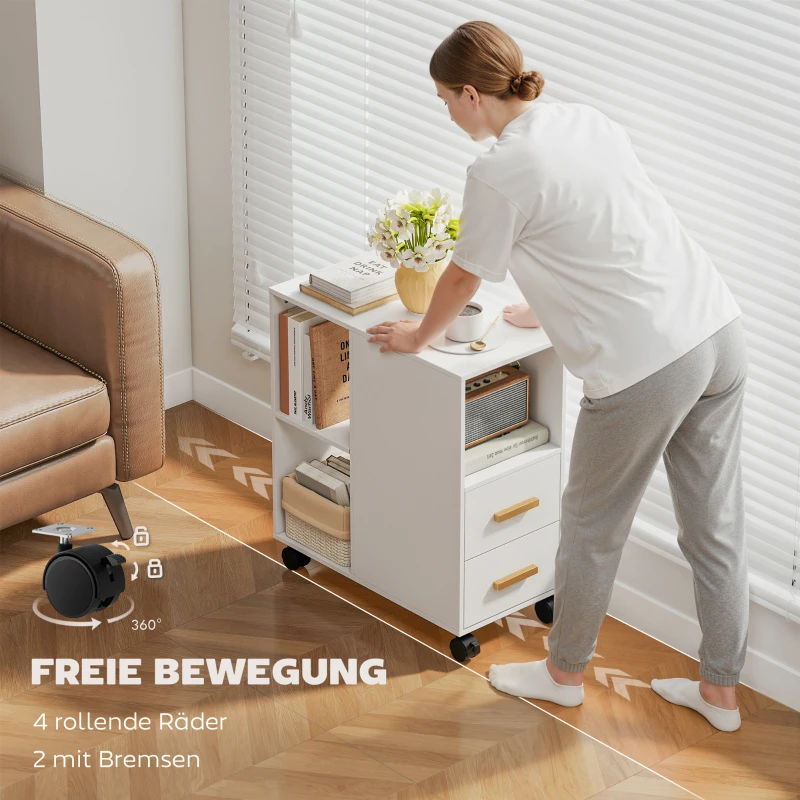 HOMCOM Printerstandaard met verstelbare plank en wielen voor fax/scanner, 60 x 30 x 65 cm, Wit