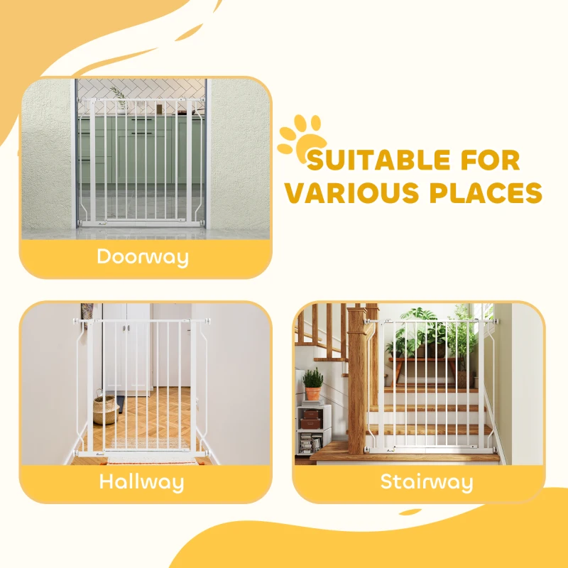 PawHut Extra Wide Dog Gate, with Door Pressure, for Doorways, Hallways, Staircases - White