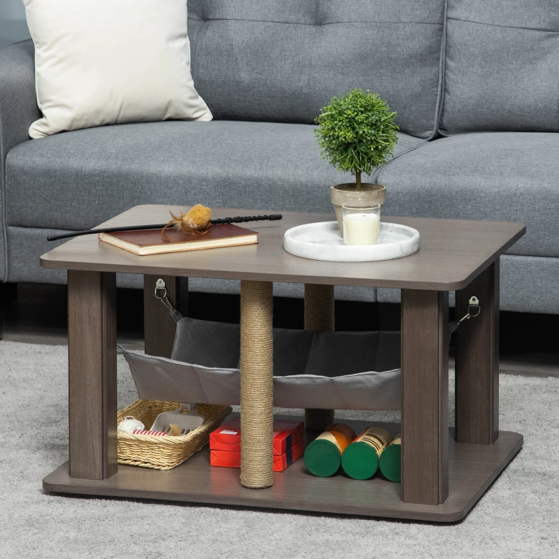 PawHut Table d'appoint pour chat maison chat meuble chat table d'appoint centre d'activités avec hamac et griffoirs - 79 x 59 x 45,5 cm gris