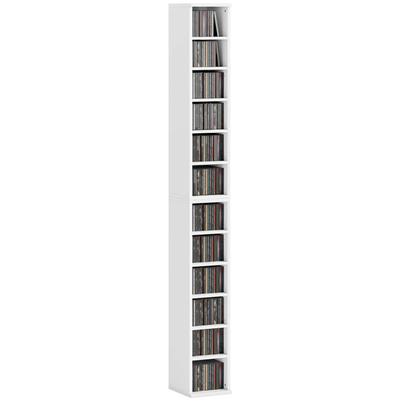 HOMCOM Set of 2 CD Media Display Shelf Unit Tower Rack with Adjustable Shelves, White